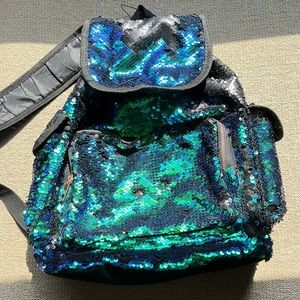 NEW w/o tags awesome backpack with blue, green, purple and and black sequins